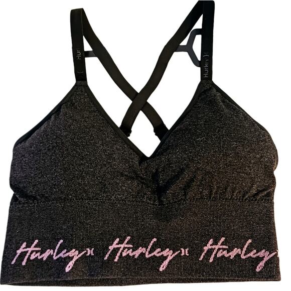 Hurley Signature Sports Bra Size LGRAY Crisscross Back Beach Adjustable Padded - Picture 1 of 11
